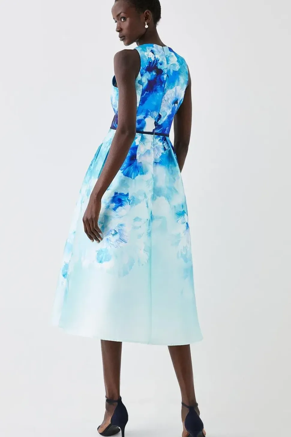 Plunge Neck Midi Dress With Bow Waist