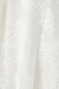 Plunge Neck Organza Jacquard Blouson Sleeve Wedding Dress