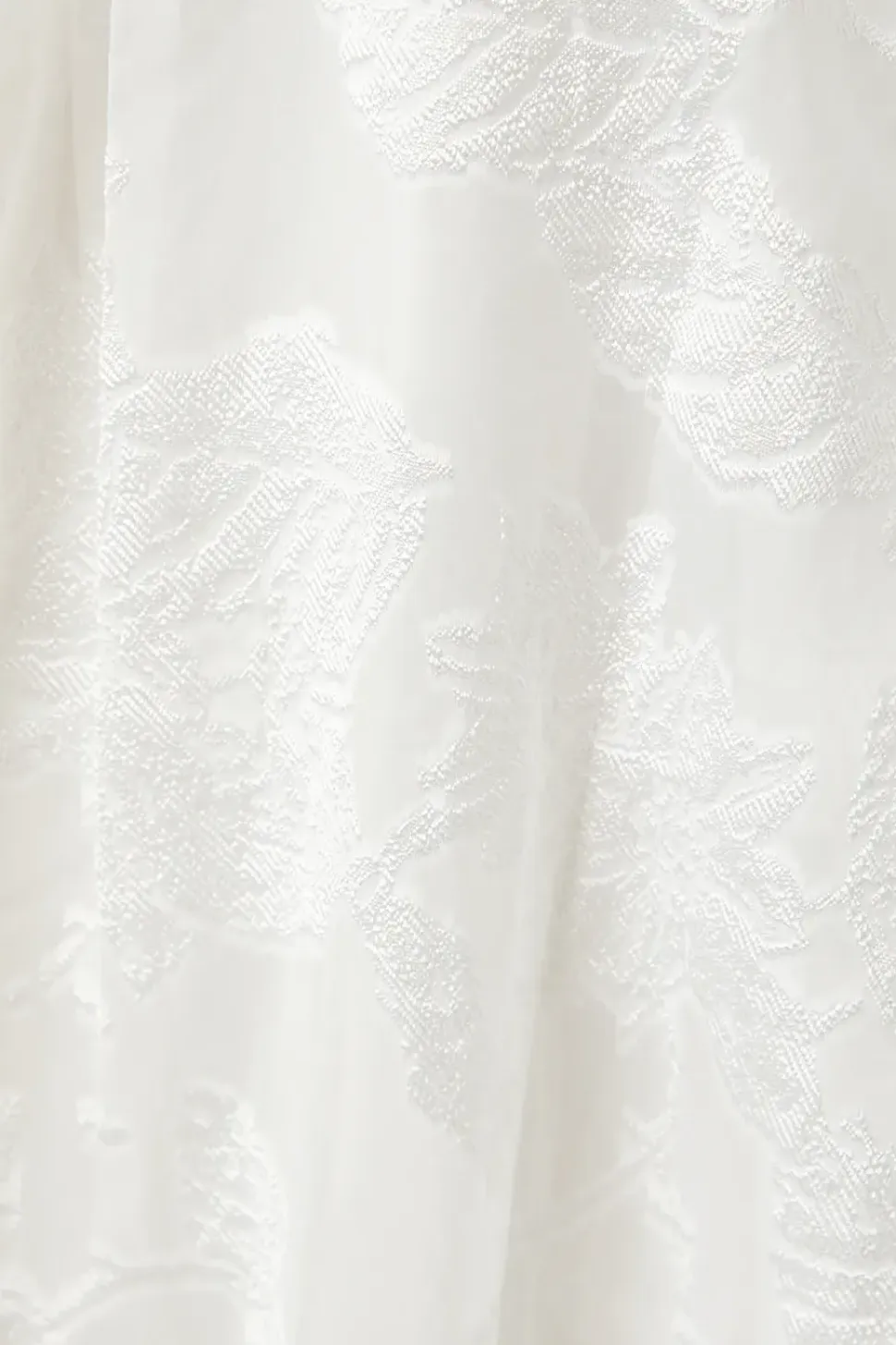 Plunge Neck Organza Jacquard Blouson Sleeve Wedding Dress