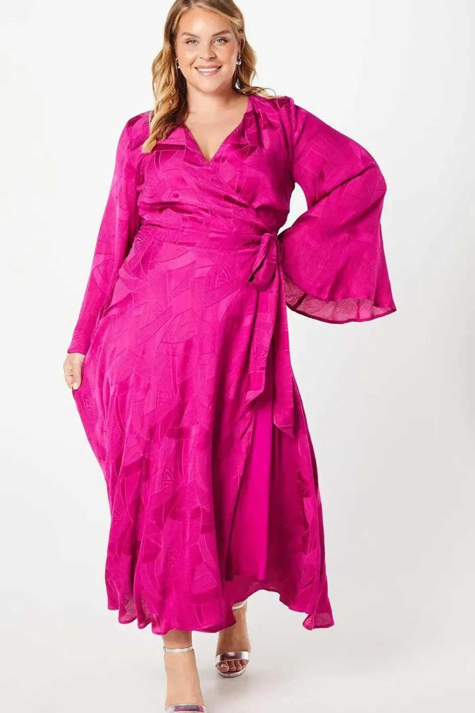 Plus Angel Sleeve Wrap Midi Dress