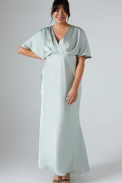 Plus Batwing Sleeve Satin Fishtail Maxi Bridesmaid Dress