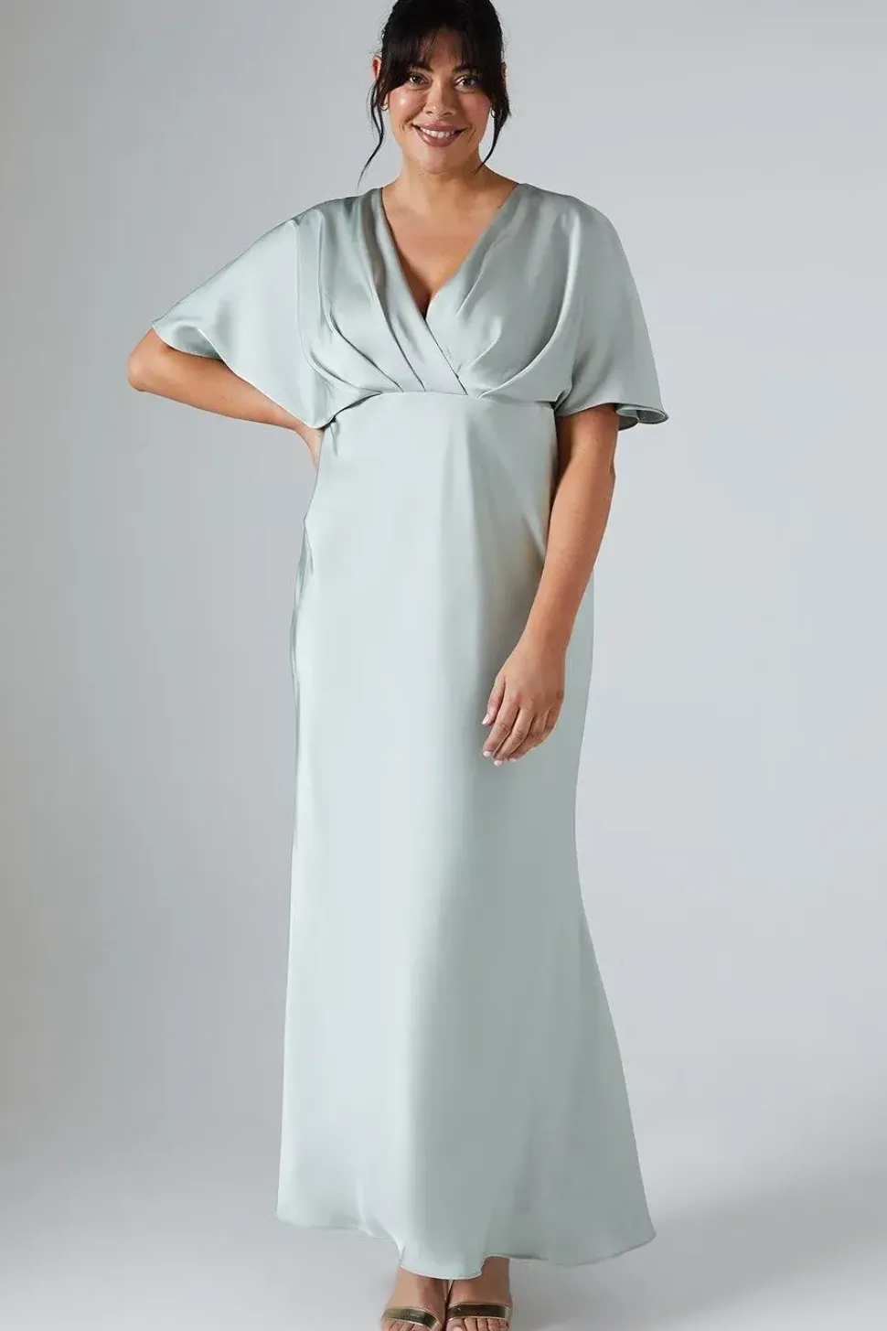 Plus Batwing Sleeve Satin Fishtail Maxi Bridesmaid Dress