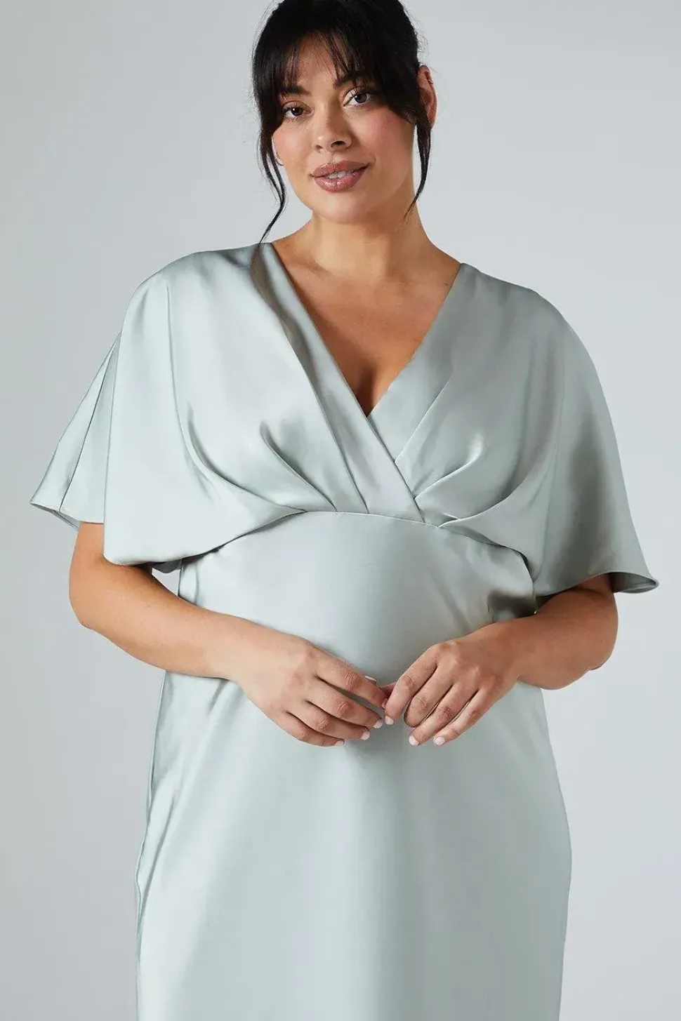 Plus Batwing Sleeve Satin Fishtail Maxi Bridesmaid Dress