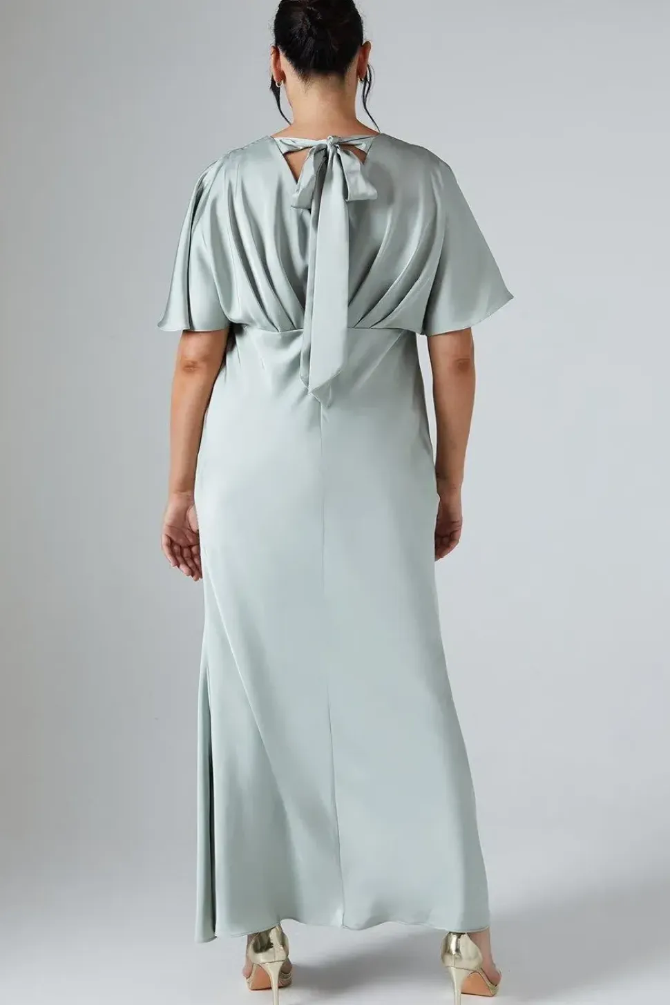 Plus Batwing Sleeve Satin Fishtail Maxi Bridesmaid Dress