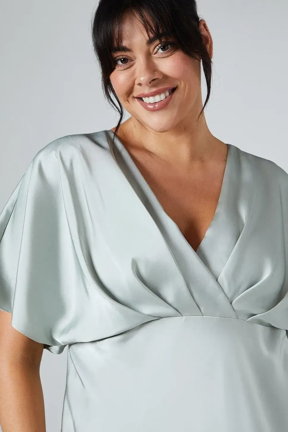 Plus Batwing Sleeve Satin Fishtail Maxi Bridesmaid Dress