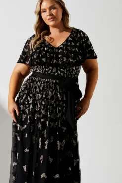Plus Cape Detail Embellished Midi Dress