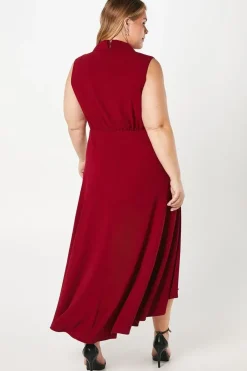 Plus Collared Wrap Bodice Drape Crepe Midi Wedding Guest Dress