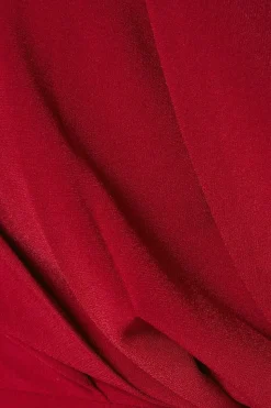 Plus Collared Wrap Bodice Drape Crepe Midi Wedding Guest Dress