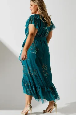 Plus Frill Wrap Front Embellished Midi Dress