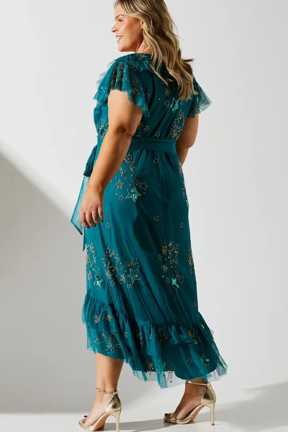 Plus Frill Wrap Front Embellished Midi Dress