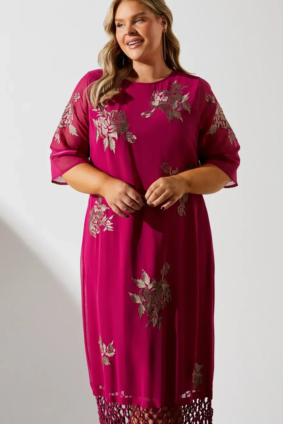 Plus Fringe Hem Embellished Shift Dress
