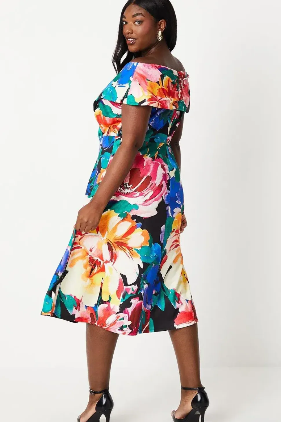 Plus Printed Bardot Midi Dress