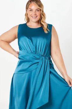 Plus Satin Tie Waist Detail Midi Wedding Guest Dress