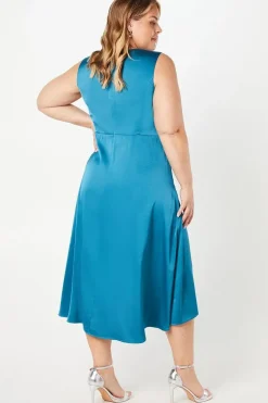 Plus Satin Tie Waist Detail Midi Wedding Guest Dress