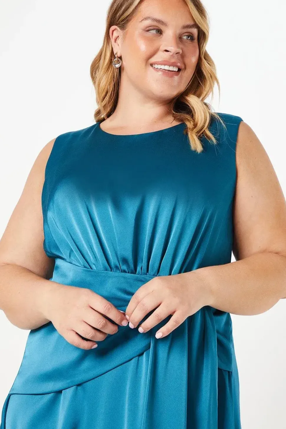 Plus Satin Tie Waist Detail Midi Wedding Guest Dress