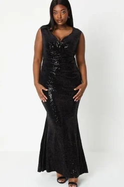Plus Sequin Bardot Maxi Dress