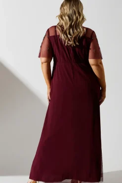 Plus Size Angel Sleeve Embellished Midaxi Dress