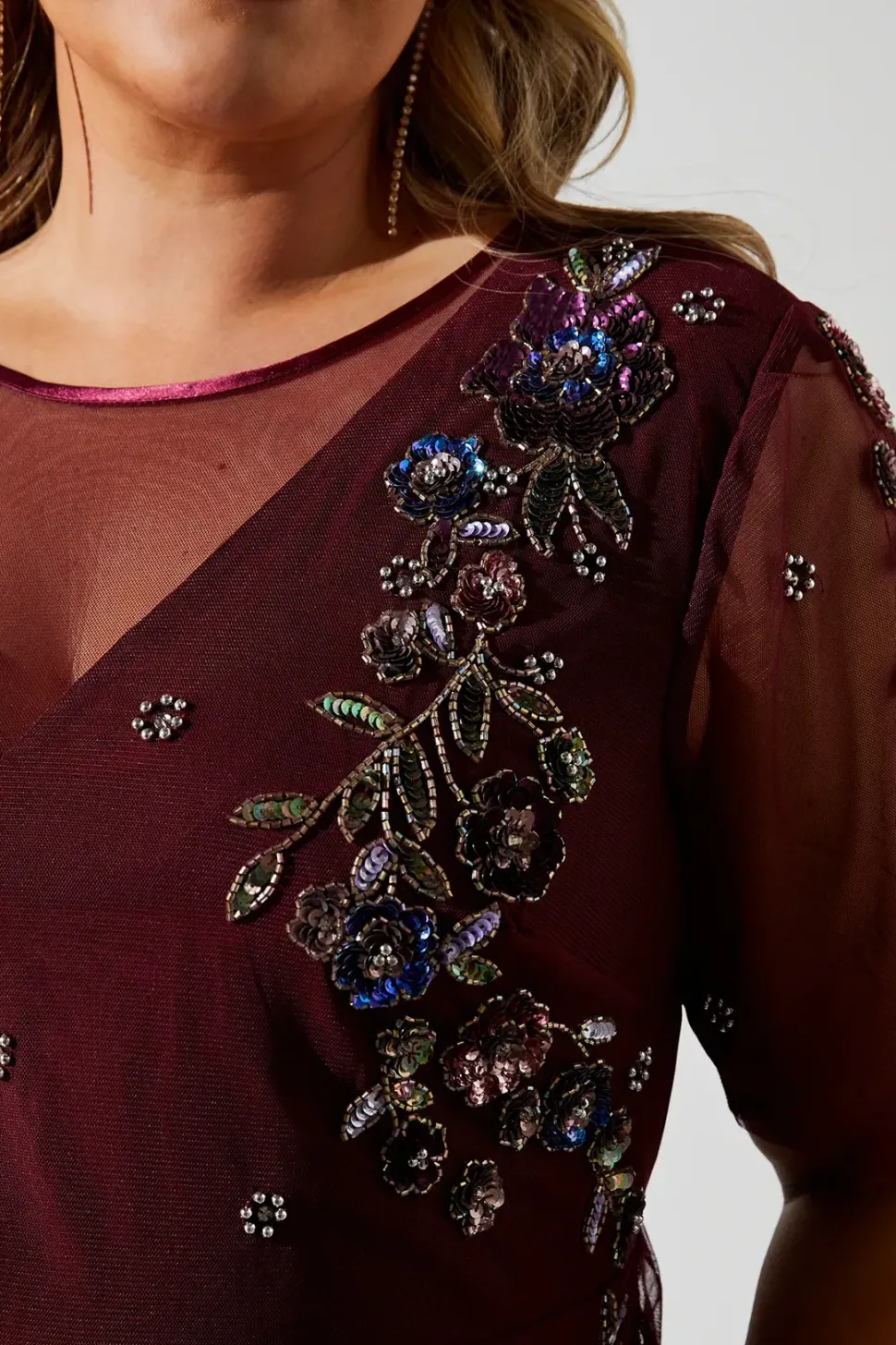 Plus Size Angel Sleeve Embellished Midaxi Dress