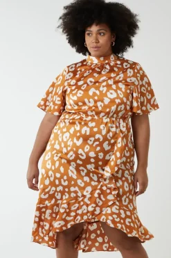 Plus Size Angel Sleeve Wrap Ruffle Midi Dress