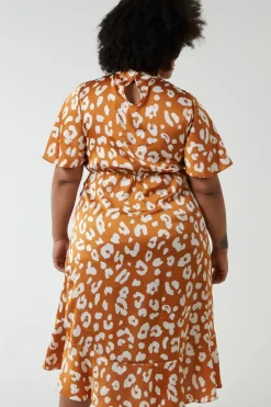 Plus Size Angel Sleeve Wrap Ruffle Midi Dress