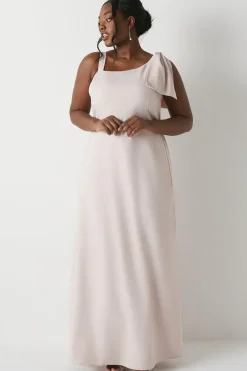 Plus Size Bow One Shoulder Bridesmaids Maxi Dress