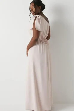 Plus Size Bow One Shoulder Bridesmaids Maxi Dress