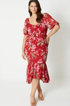 Plus Size Pleat Front Ruffle Pencil Dress