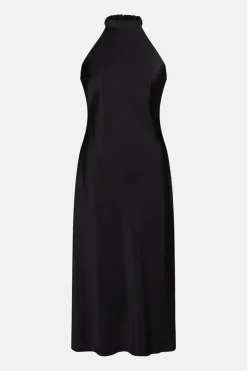 Plus Size Satin Halter Neck Backless Slip Dress