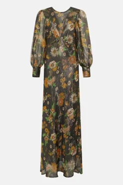 Plus Size Sparkle Floral Bias Cut Midi Dress