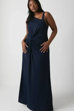 Plus Size Twist Detail One Shoulder Jersey Bridesmaids Dress