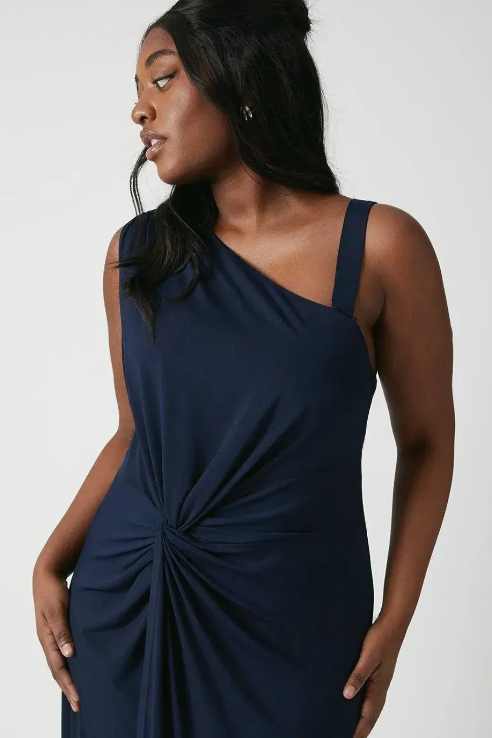 Plus Size Twist Detail One Shoulder Jersey Bridesmaids Dress