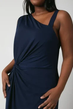 Plus Size Twist Detail One Shoulder Jersey Bridesmaids Dress