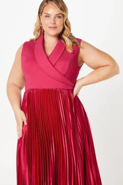 Plus Wrap Top Pleat Skirt Midi Dress