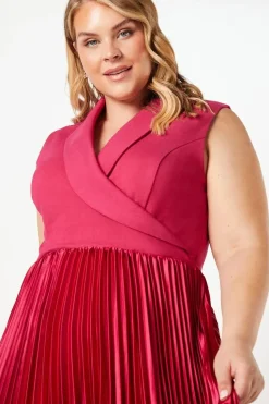 Plus Wrap Top Pleat Skirt Midi Dress