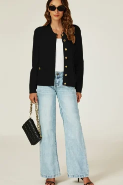 Pocket Details Knitted Cardigan In Black