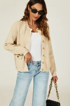 Pocket Details Knitted Cardigan In Camel