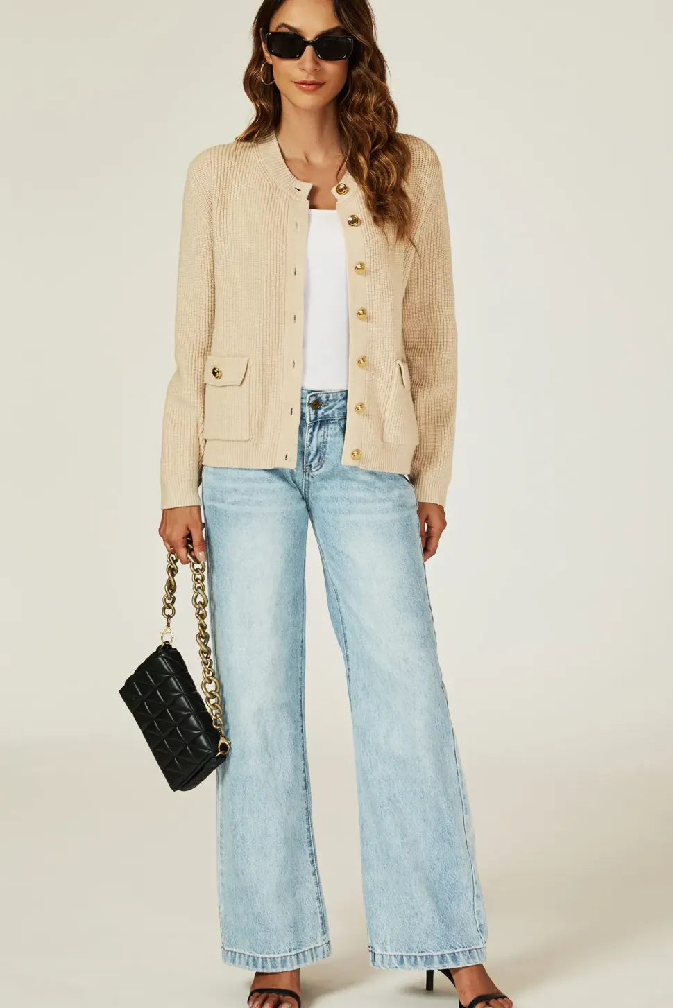 Pocket Details Knitted Cardigan In Camel