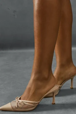 Pointed Mesh Bow Heels
