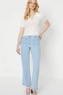 Pointelle Collared Knitted Top