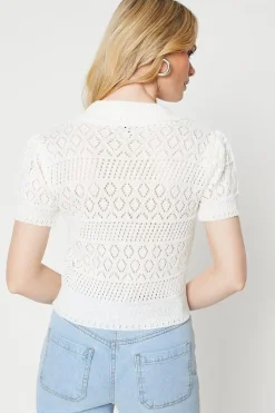 Pointelle Collared Knitted Top