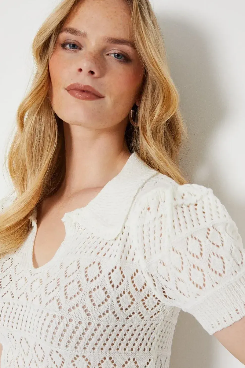 Pointelle Collared Knitted Top