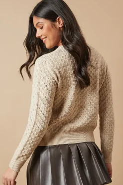 Pointelle Crew Neck Cardigan