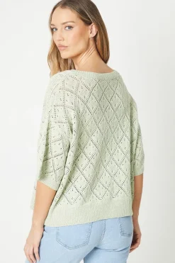 Pointelle Slouchy V Neck Sweater