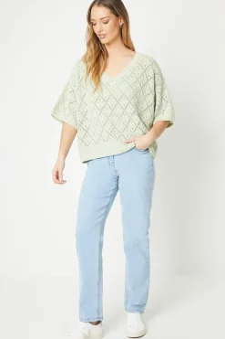 Pointelle Slouchy V Neck Sweater