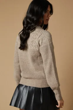 Pointelle Stitch Yoke Collared Knitted Jumper