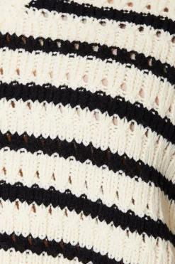 Pointelle Stripe V Neck Sweater