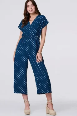 Polka Dot Cropped V-Neck Jumpsuit