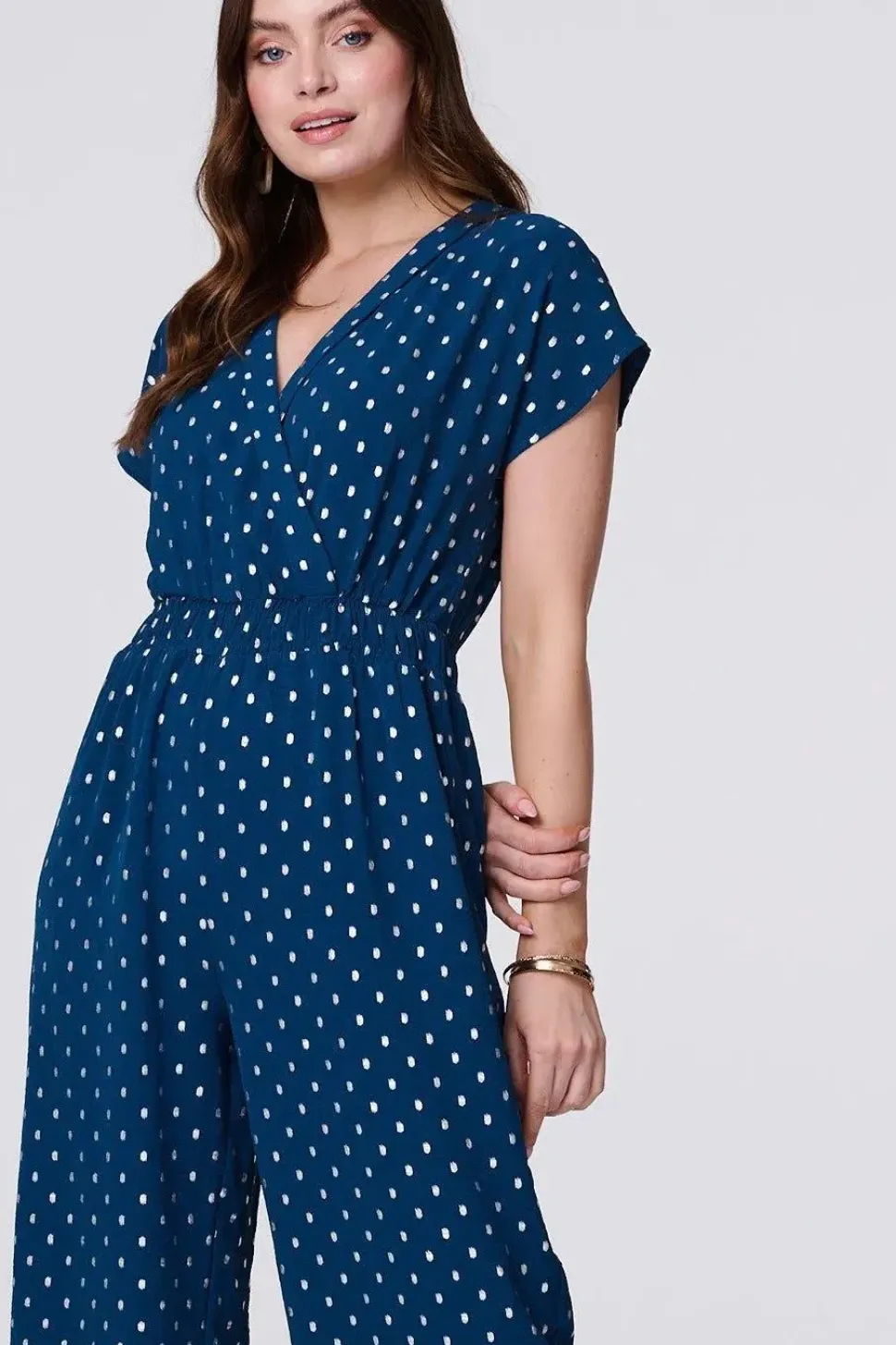 Polka Dot Cropped V-Neck Jumpsuit