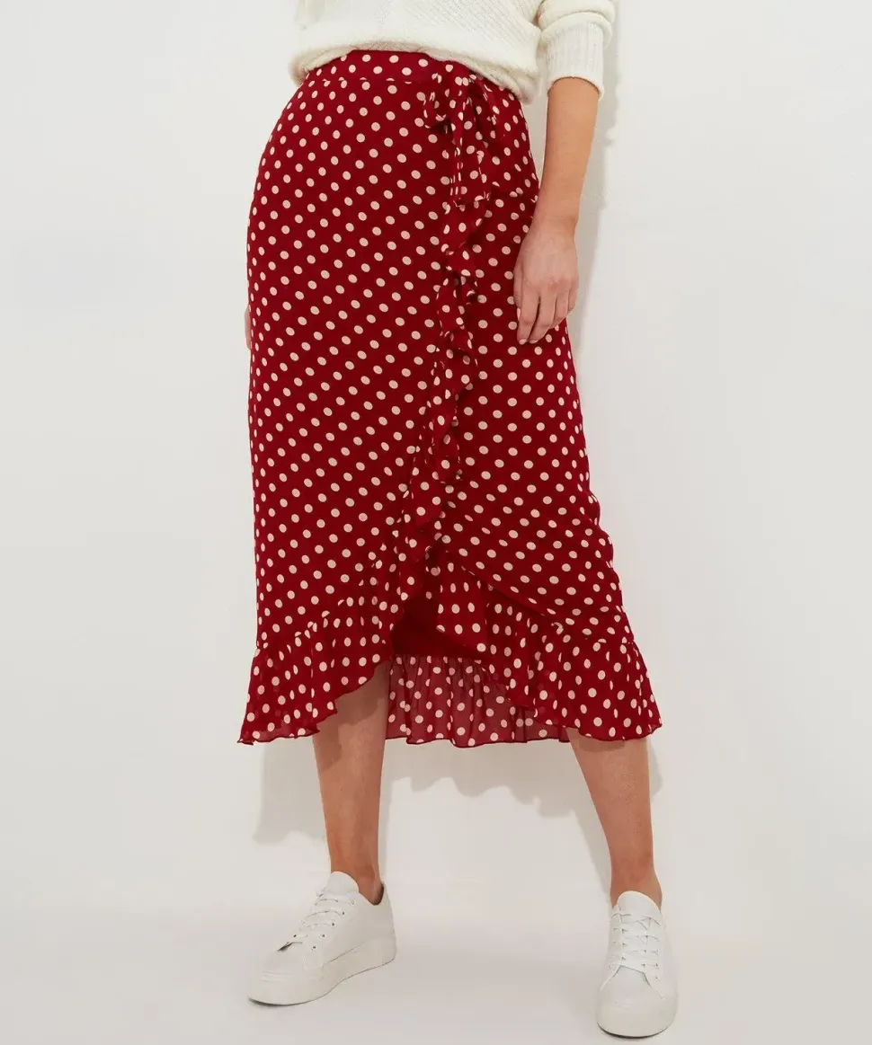 Polka Dot Frill Wrap Skirt
