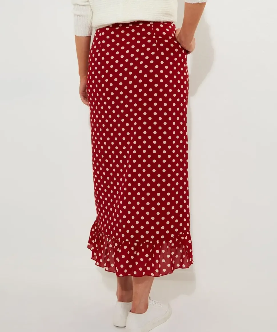 Polka Dot Frill Wrap Skirt